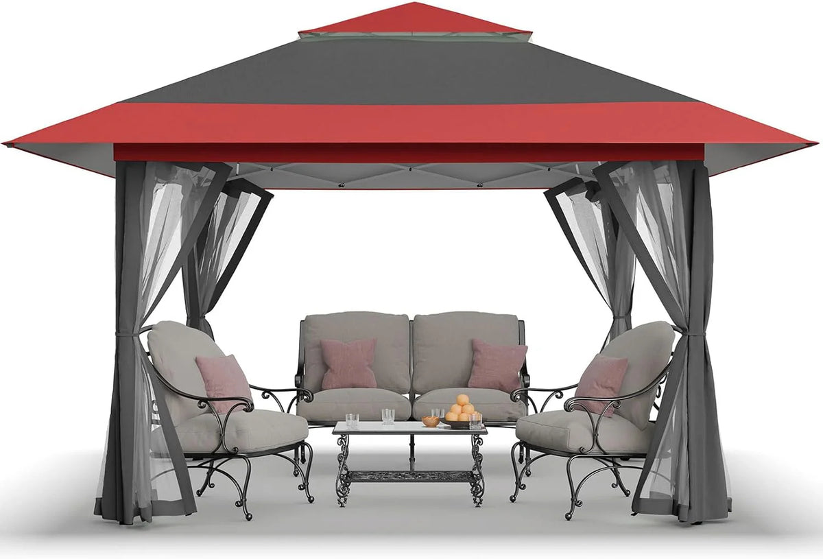 CROWN SHADES 13x13 Pop Up Gazebo, Canopy Tent, Gazebos on Clearance - Outdoor Gazebo for Backyard & Patio Furniture - Carpa Pop Up Tent with Wheeled STO-N-Go Cover Bag (White)