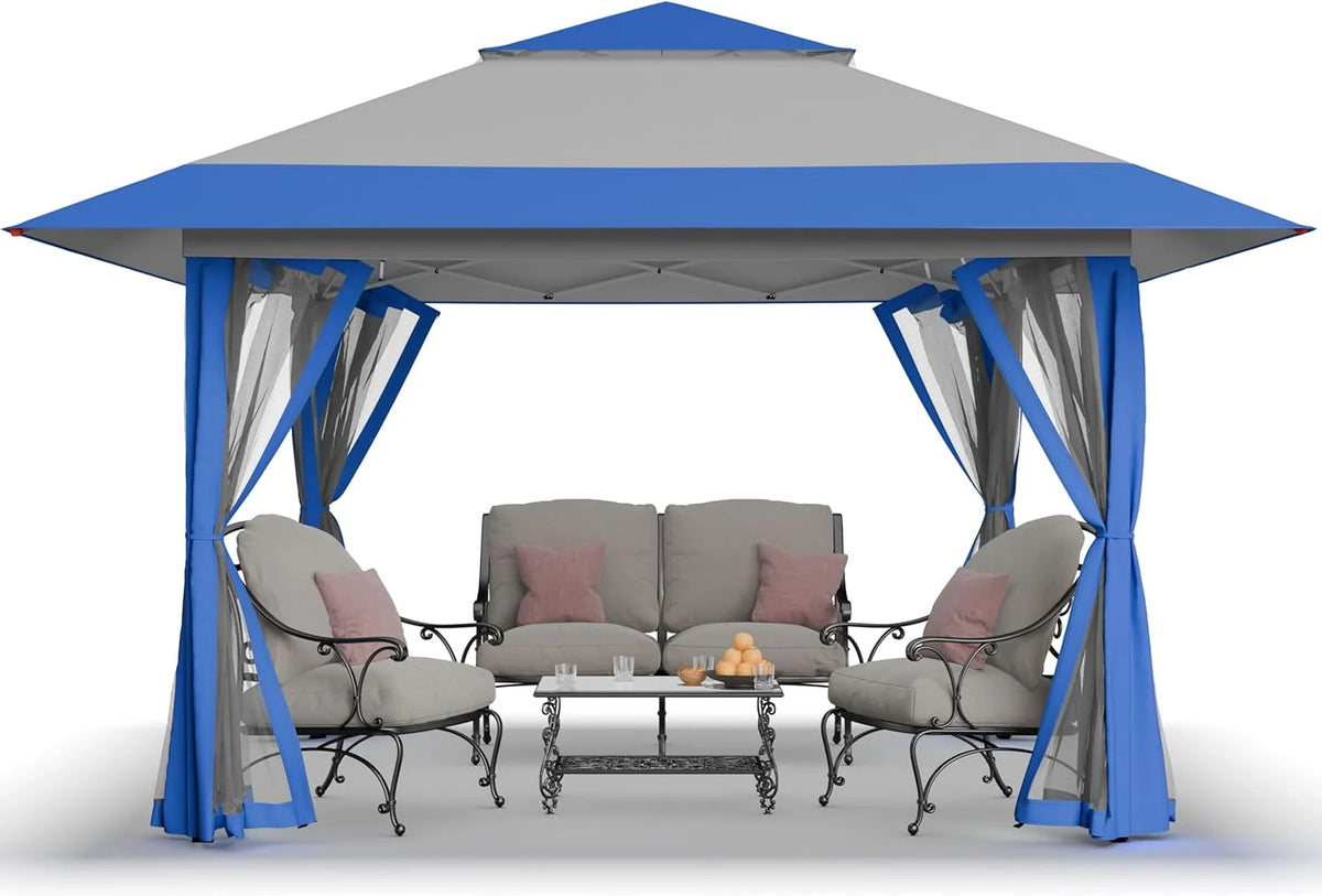 CROWN SHADES 13x13 Pop Up Gazebo, Canopy Tent, Gazebos on Clearance - Outdoor Gazebo for Backyard & Patio Furniture - Carpa Pop Up Tent with Wheeled STO-N-Go Cover Bag (White)