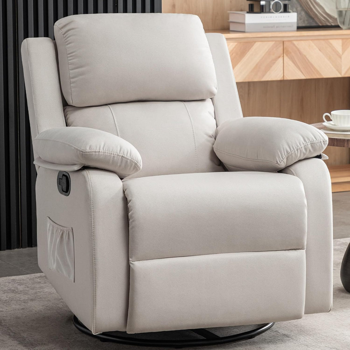 Reclining rocking chair 360 degree rotating fabric sliding reclining chair