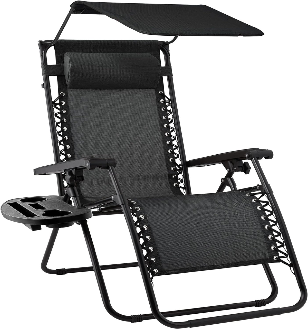 Best Choice Products Folding Zero Gravity Outdoor Recliner Patio Lounge Chair w/Adjustable Canopy Shade, Headrest, Side Accessory Tray, Textilene Mesh - Peacock Blue