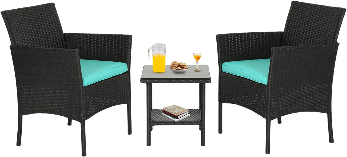 FDW | 4-Piece Patio Furniture Set | Black | Outdoor Wicker Furniture with Coffee Table | Modern Rattan Chairs Conversation Set | Outdoor Seating | Weather-Resistant | for Porch, Garden, Lawn