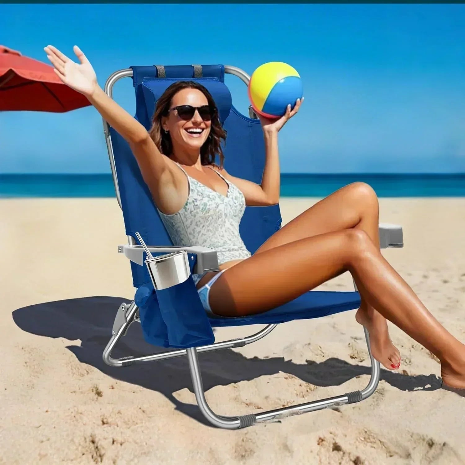 5-Position Aluminum Lay Flat Tall Backpack Beach Chairs 2 Pack Compact Portable Beach Chairs