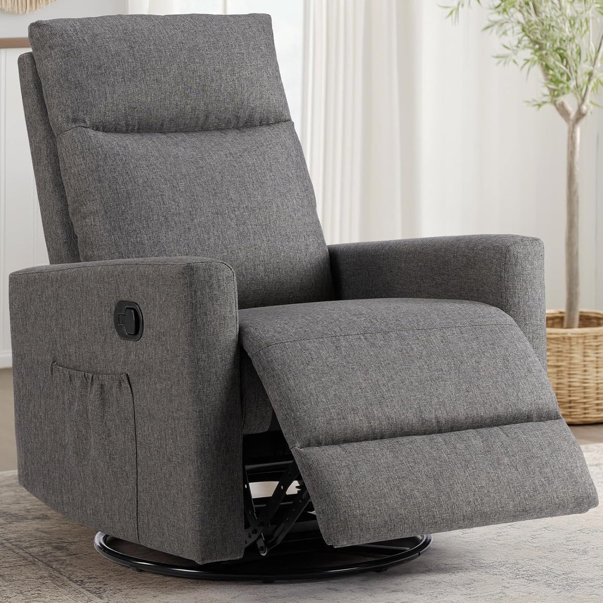 DUMOS Recliner Chair for Adults, Massage Reclining Chair for Living Room, Adjustable Home Theater Seating Single Sofa with Padded Seat Backrest and Footrest, Linen, Grey
