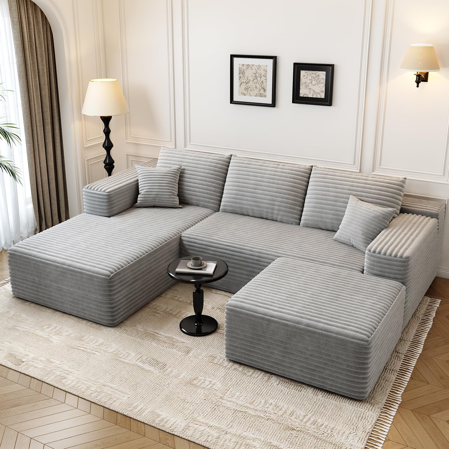 107.5" Cloud Modular Sectional Sofa Couch with L-Shape Chaise,Modern Minimalist Upholstered Couches