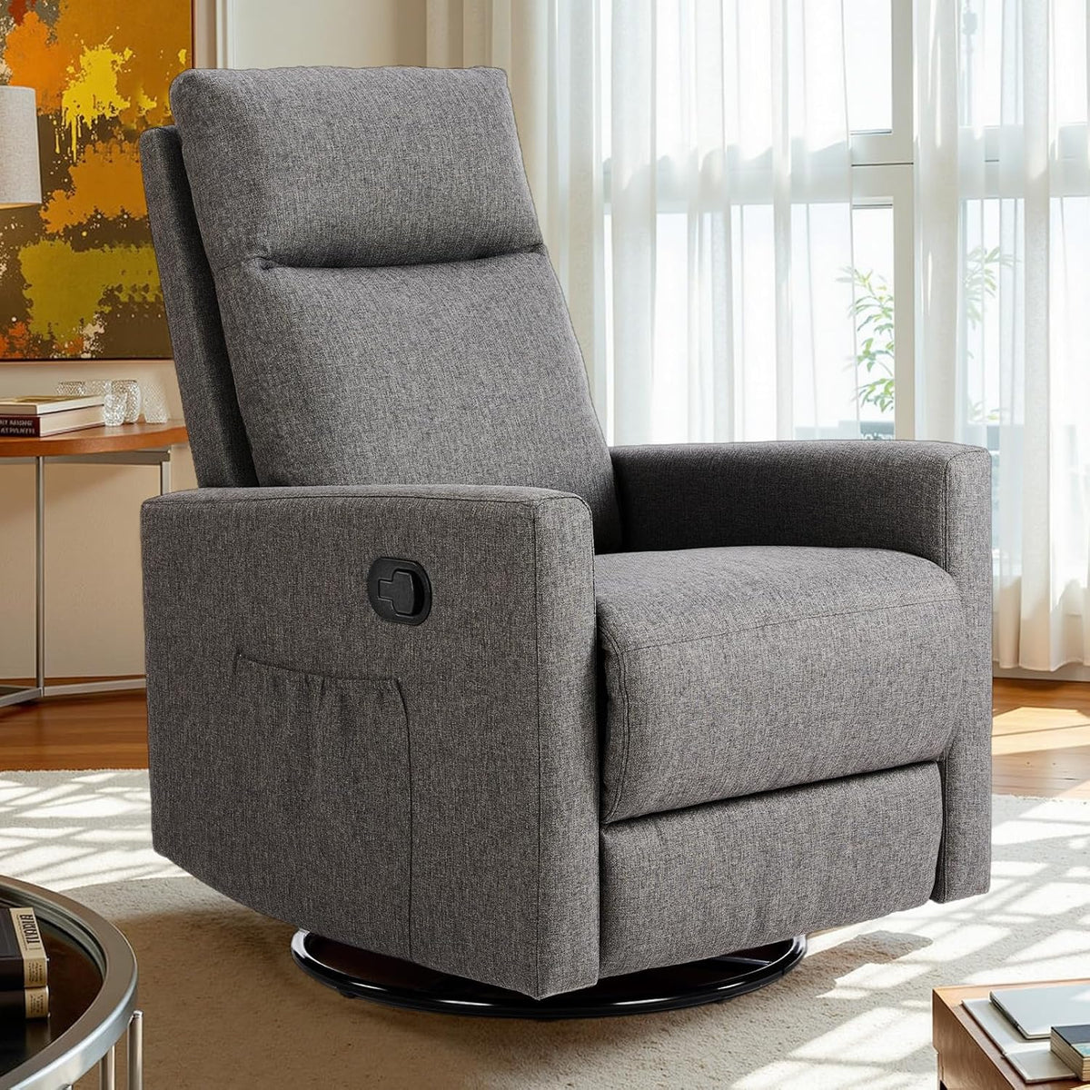 Sweetcrispy Recliner Chair, 360 Swivel Rocker Chair for Adults, Glider Rocker Recliners, Nursery Chairs for Living Room, High Back, Upholstered Deep Seat, Classical Brown