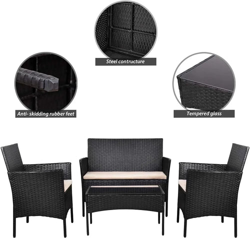 4 piece outdoor patio furniture set rattan chair wicker set