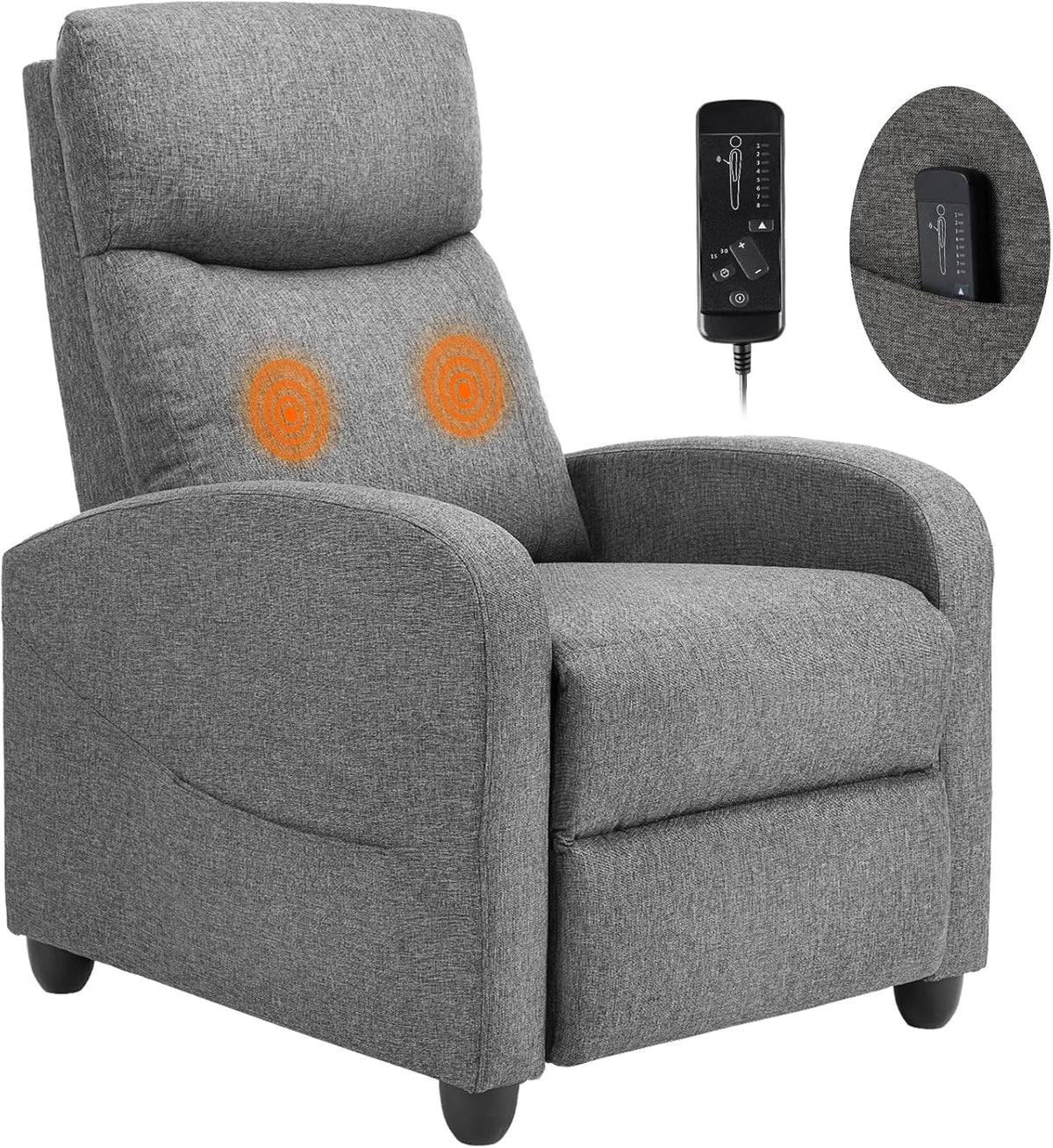 Sweetcrispy Massage Recliner Chair for Adults, Adjustable Home Theater Seating with Lumbar Support for Living Room, Modern Fabric Reclining, Pure Black