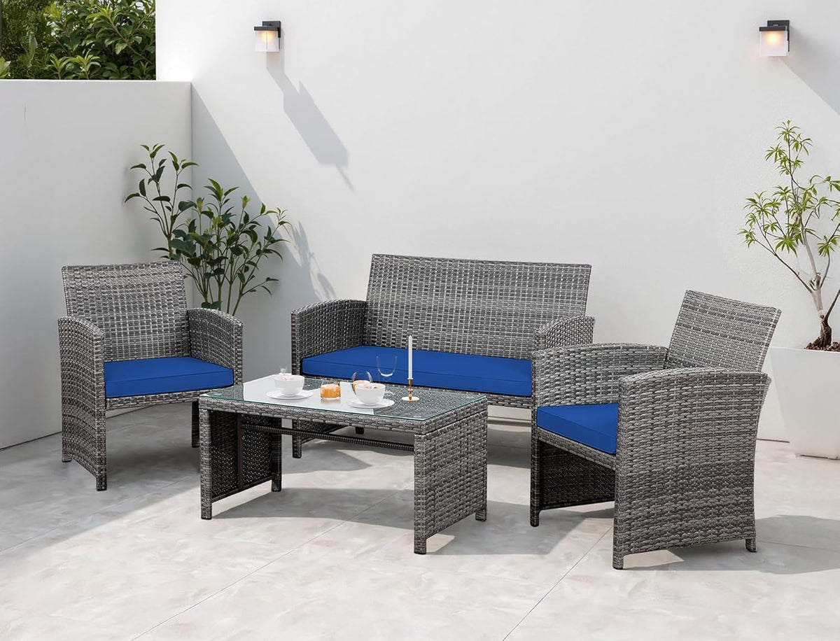 Shintenchi 4 Piece Patio Ratten Set Outdoor Furniture Set Wicker Conversation Set