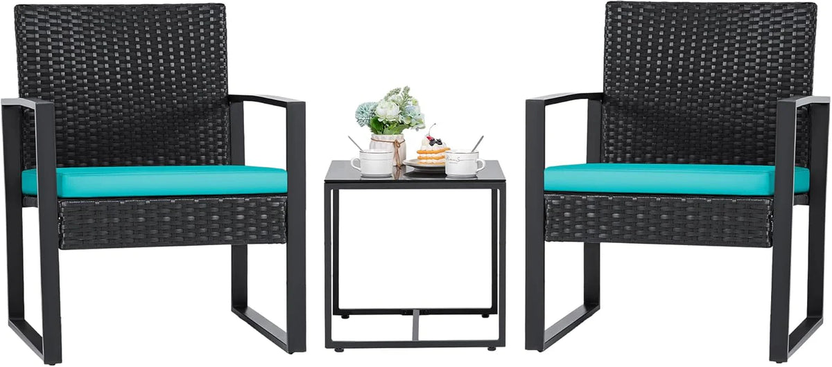 Flamaker 3 Pieces Patio Set Outdoor Wicker Furniture Sets Modern Rattan Chair Conversation Sets with Coffee Table for Yard and Bistro (Black)