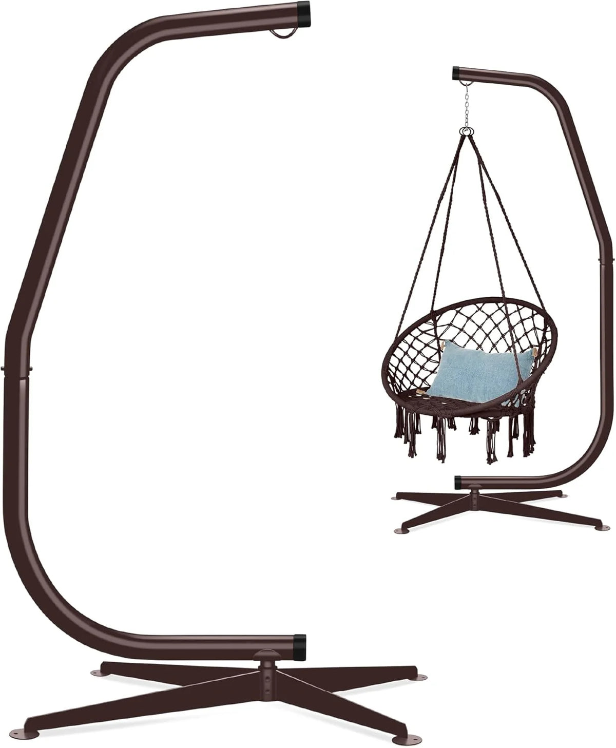Best Choice Products Metal Hanging Hammock C-Stand for Chair/Weather-Resistant Finish, Offset Base - Stand Only - Black
