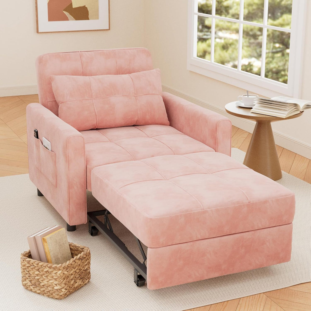Sofa Bed Chair 3 in 1 Convertible Pullout Single Sleeper Chair Bed Spacious Multifunctional Sofa