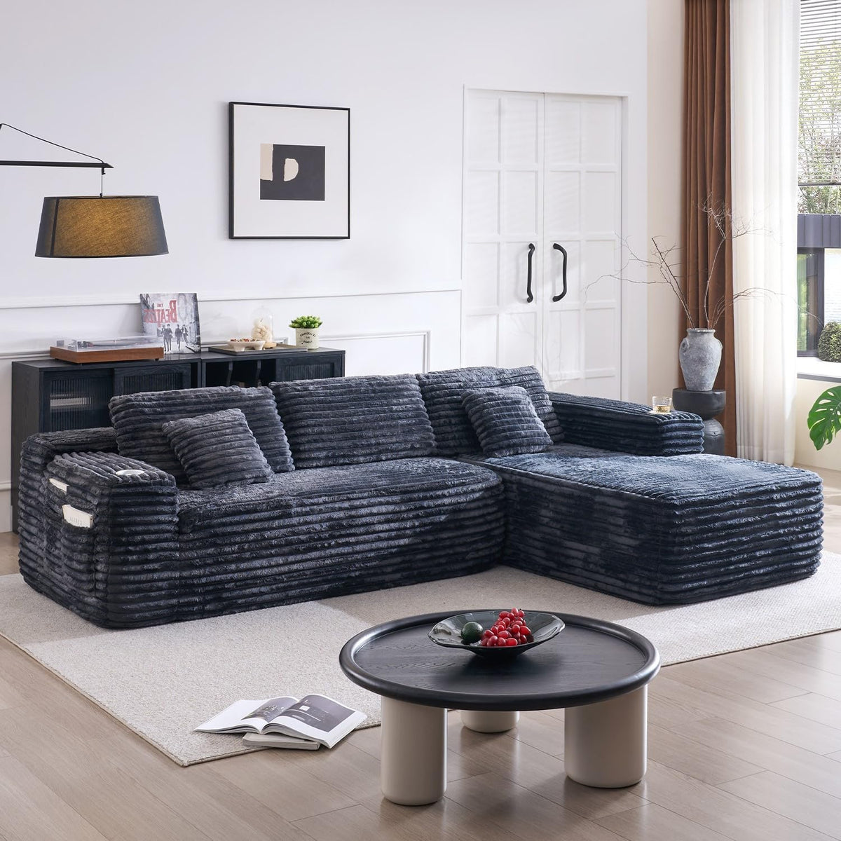 Cloud Sectional Couch with L-Shape Chaise, Modern Modular Sofa with Deep Seat, Built-in Cup Holder & Storage Pocket for Living Room Bedroom, No Assembly Required (Dark Gray, Left Sitting Chaise)
