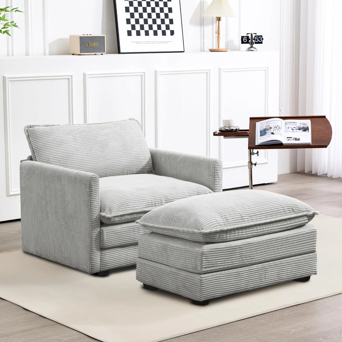 ROWHY Oversized Modular Sectional Sofa with Movable Ottoman, 112 Inch 4 Seat Modern Corduroy Sofa Set, Convertible L Shaped Couch for Living Room and Office, Beige