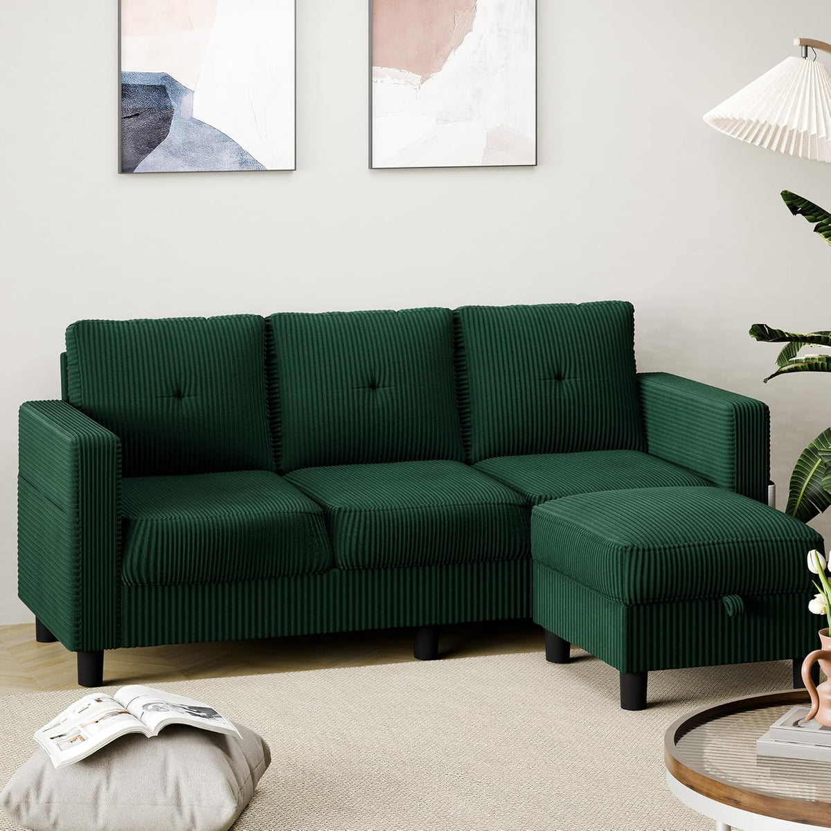 Shintenchi 76 inch Modern Upholstered Sectional Sofa L Shaped Couch with Storage Ottoman