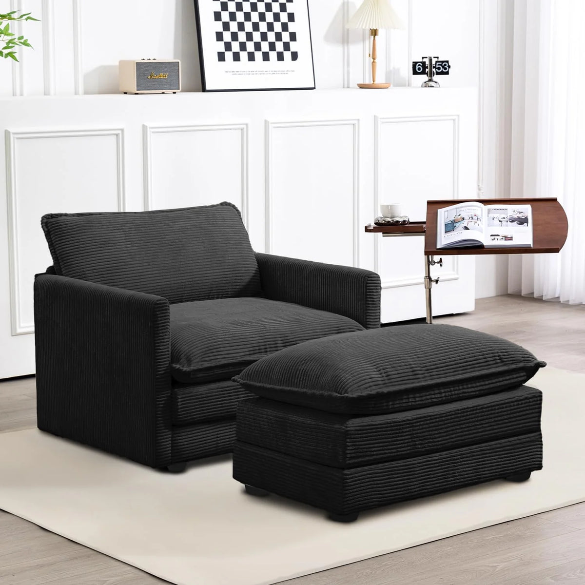 ROWHY Oversized Modular Sectional Sofa with Movable Ottoman, 112 Inch 4 Seat Modern Corduroy Sofa Set, Convertible L Shaped Couch for Living Room and Office, Beige