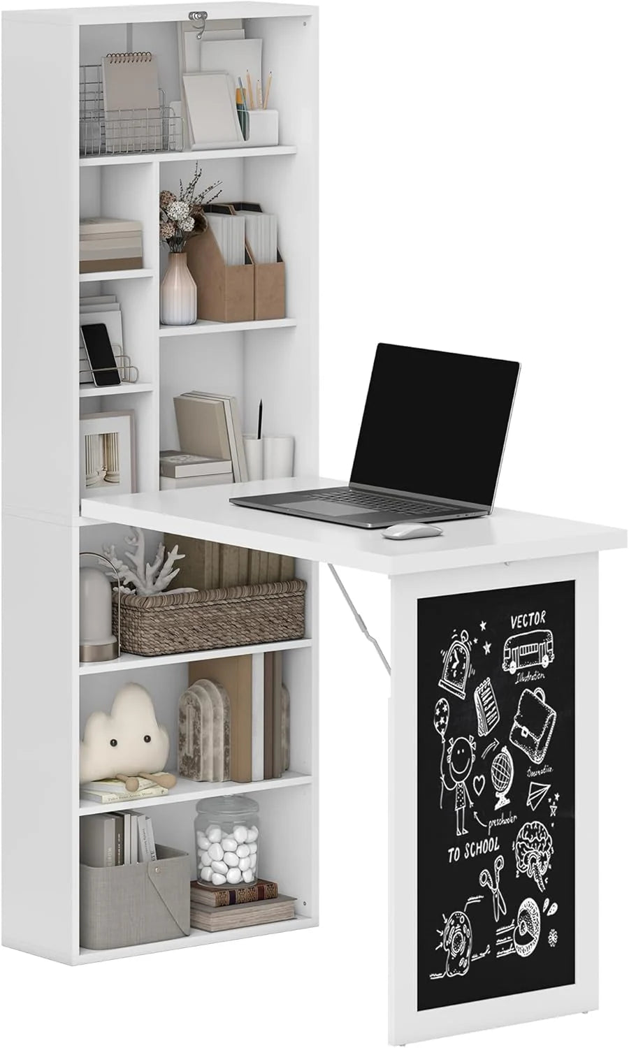 Folding convertible writing desk, wall mounted desk cabinet, multifunctional home office workstation