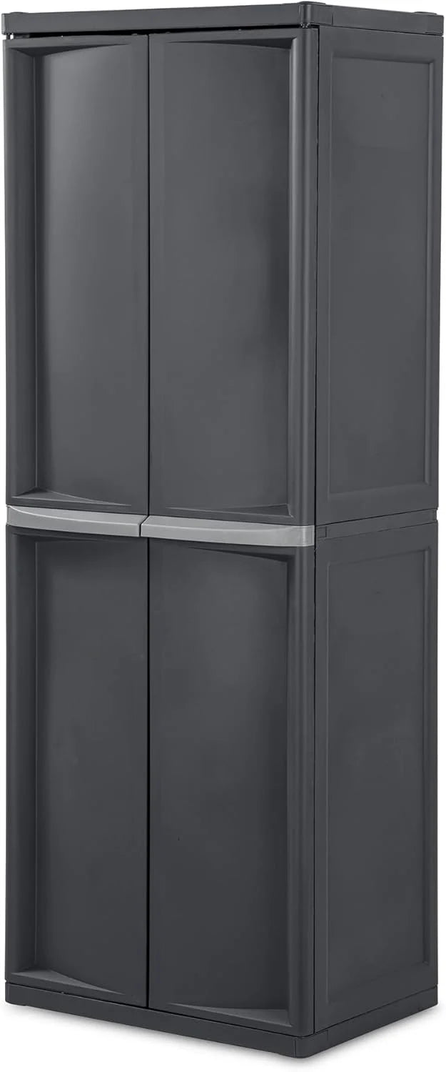 Sterilite 4 Shelf Cabinet, Lockable Utility Storage w/ Adjustable Shelves, Gray