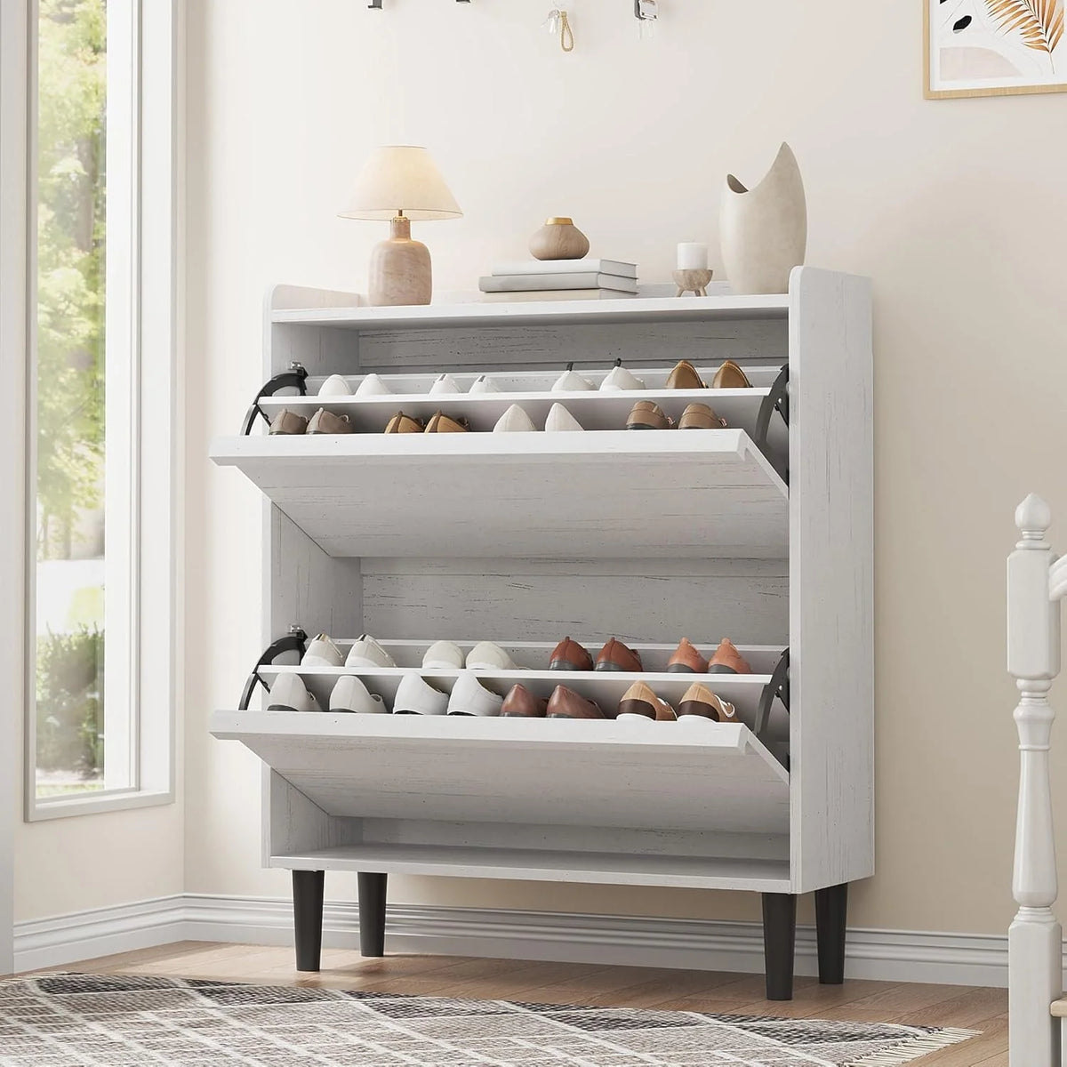 GarveeHome Shoe Cabinet with 3 Flip Top Drawers, Wooden Shoe Cabinet with Adjustable Shelves