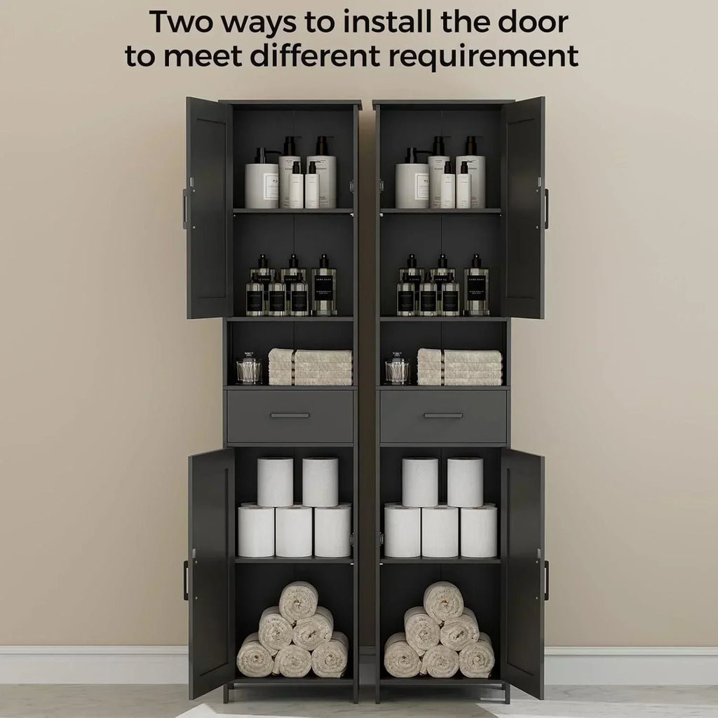 Homhedy 67" H Tall Bathroom Storage Cabinet with 2 Barn Doors and 1 Drawer Narrow Storage Unit